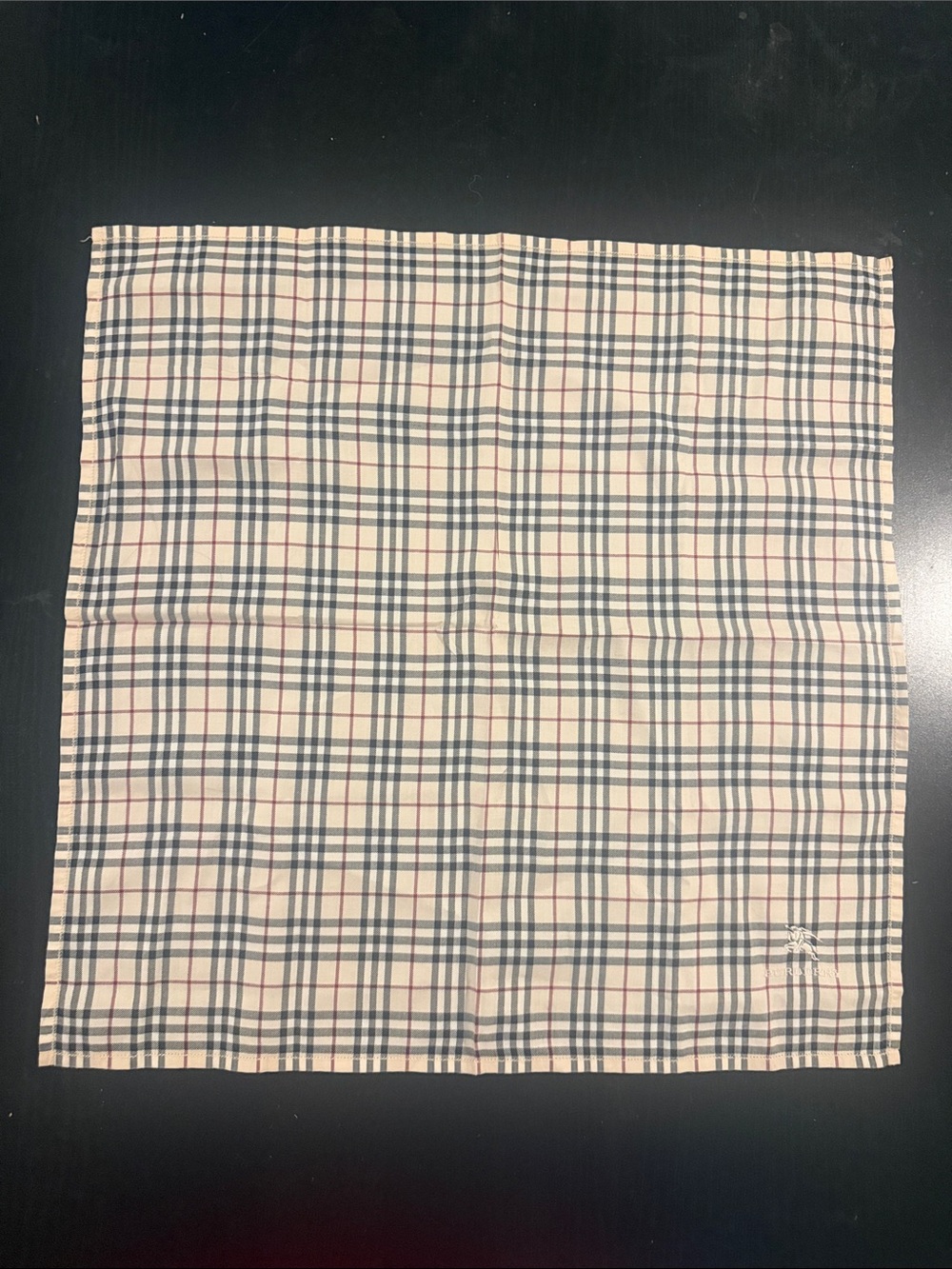 Burberry Beige Plaid Pocket Square with Navy & Red Stripes